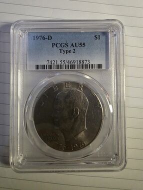 Certified Silver Tone Coin Slab - Graded AU55 (1976-D Type 2)